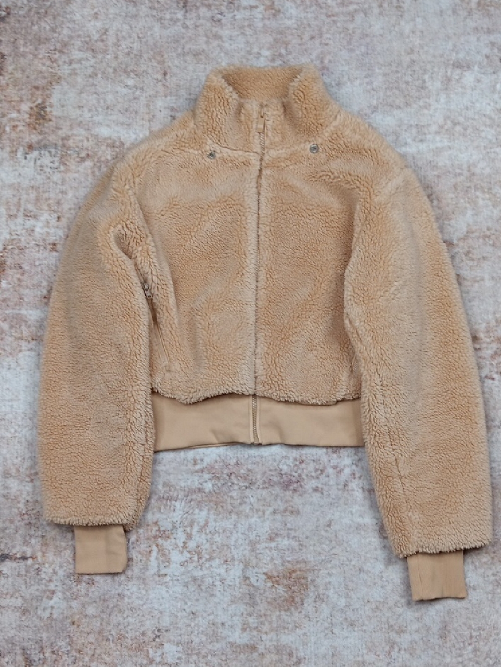 Alo Yoga Tan Foxy Jacket Womens Athletic Workout Sherpa Crop Teddy Coat XS